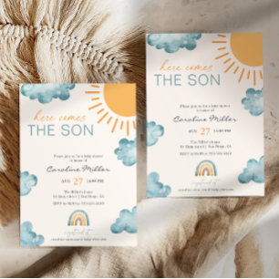 Invitación Aquí Viene El Hijo De Baby Shower Boy Blue