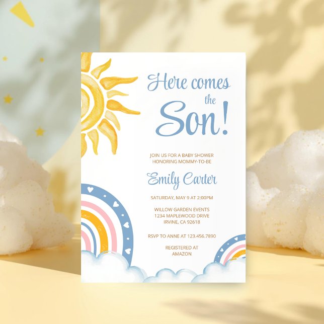 Invitación Aquí viene el hijo Ducha de bebé arcoíris boho (Subido por el creador)
