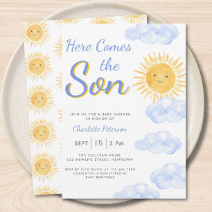 Invitación Aquí viene el hijo Ducha de bebé Niño