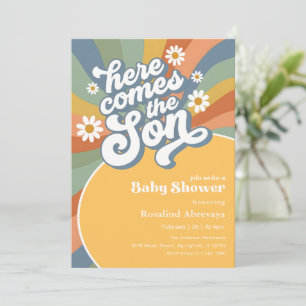 Invitación Aquí viene el hijo Ducha de bebé retro
