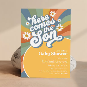 Invitación Aquí viene el hijo Ducha de bebé retro