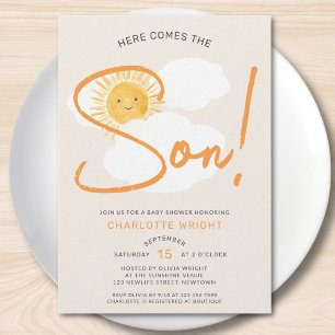 Invitación Aquí viene el hijo Fiesta de bebé