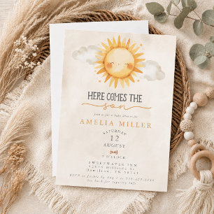 Invitación Aquí viene el hijo Fiesta de bebé bohemio para niñ
