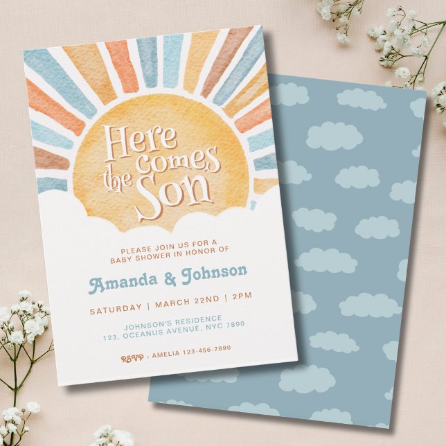 Invitación Aquí viene el hijo Fiesta de bebé boho (Subido por el creador)