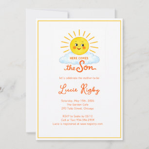Invitación Aquí viene el hijo Fiesta de bebé con sol dibujado