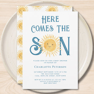 Invitación Aquí viene el hijo Fiesta de bebé de niño lindo