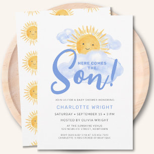 Invitación Aquí viene el hijo Fiesta de bebé para niño