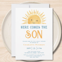 Invitación Aquí viene el hijo Fiesta de bebé Sunshine Yellow