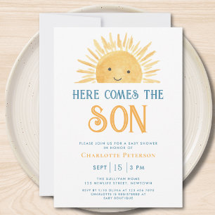 Invitación Aquí viene el hijo Fiesta de bebé Sunshine Yellow