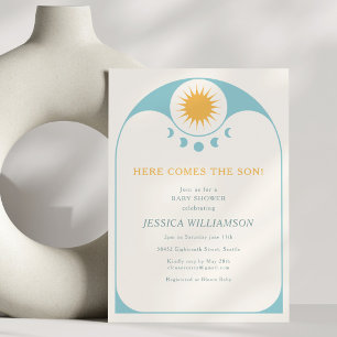 Invitación Aquí viene el hijo Fiesta Retro Celestial para el