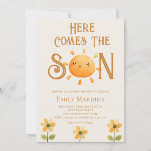 Invitación Aquí viene el hijo Floral Amanecer Baby Shower
