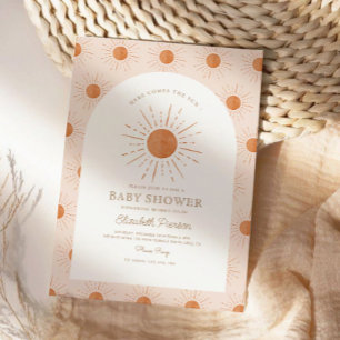 Invitación Aquí viene el hijo Naranja quemado Sun Baby Shower
