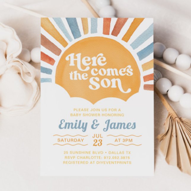 Invitación Aquí Viene El Hijo Que Eres Mi Baby Shower Sunshin (Subido por el creador)