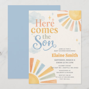 Invitación Aquí viene el hijo retro baby shower de niño