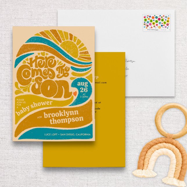 Invitación Aquí viene el hijo retro bebé Baby Shower (Subido por el creador)