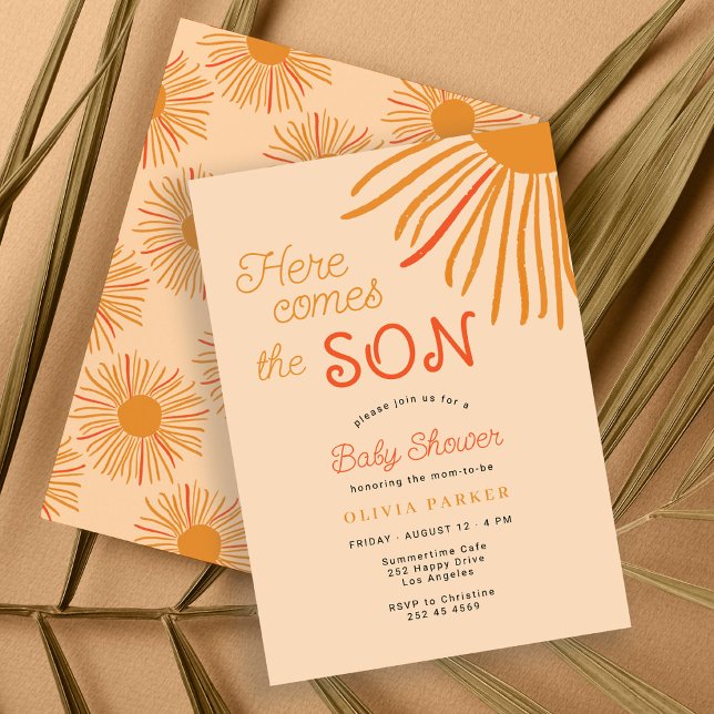 Invitación Aquí viene el hijo retro boho sun boy ducha bebé (Subido por el creador)