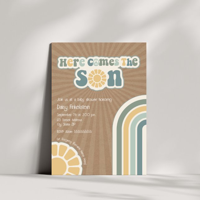Invitación Aquí Viene El Hijo Retro Hippie Boy Baby Shower (Subido por el creador)