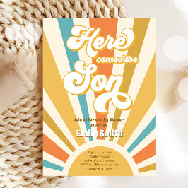 Invitación Aquí Viene El Hijo Retro Sunshine Boy Baby Shower