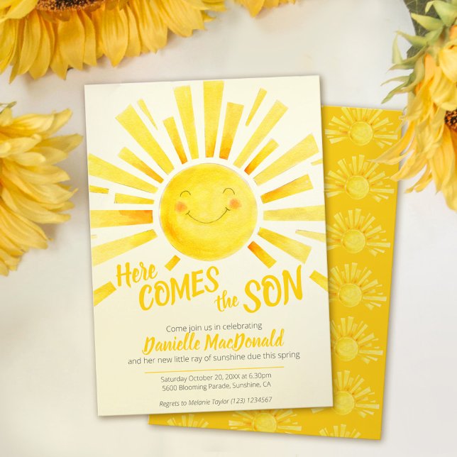 Invitación Aquí viene el hijo solárium amarillo con ducha de  (Subido por el creador)