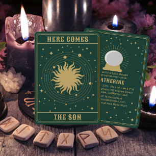 Invitación Aquí Viene El Hijo   Sun Tarot Baby Shower