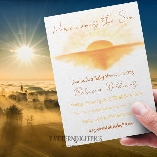 Invitación Aquí viene el Naranja amarillo sol Baby Shower