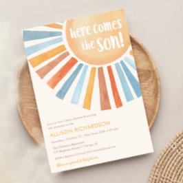 Invitación Aquí viene el niño hijo boho sol bebé ducha