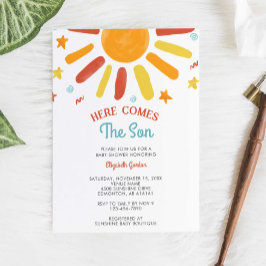 Invitación Aquí Viene El Niño Retro De Baby Shower