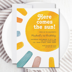 Invitación Aquí viene el primer cumpleaños del sol de Sun Boh