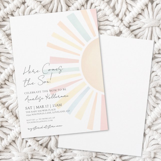 Invitación Aquí Viene El Sencillo Baby Shower Del Sol De Son (Here Comes The Son Simple Sun Baby Shower Invitation)