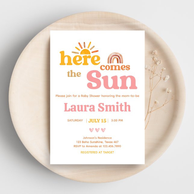 Invitación Aquí viene el Sol  Baby Shower (Here comes the Sun Sunshine Baby Shower Invitation)