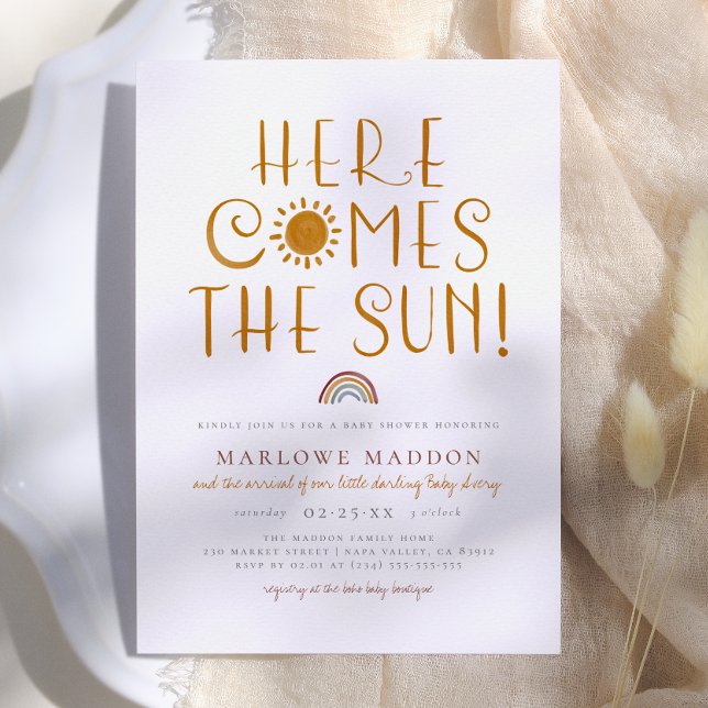 Invitación Aquí Viene El Sol | Boho Rainbow Baby Shower (Subido por el creador)