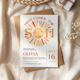 Invitación Aquí viene el sol chico retro ducha de bebé niño