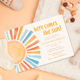 Invitación Aquí viene el sol género neutro boho baby ducha