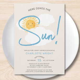 Invitación Aquí viene el sol Niño Baby Shower