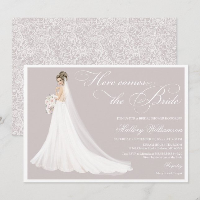 Invitación Aquí viene la ducha de novia (Anverso / Reverso)