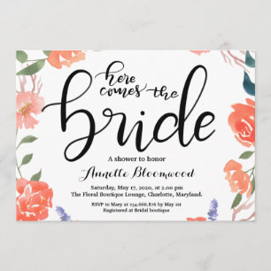 Invitación Aquí Viene La Ducha De Novias Florales De Novias