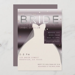 Invitación Aquí viene la ducha marple morada de la BRIDE Silv