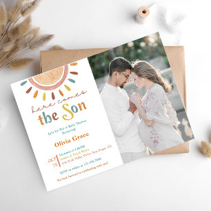 Invitación Aquí Viene La Foto De Baby Shower De Sun