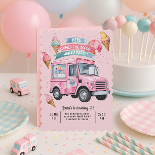 Invitación ¡Aquí viene la noticia! Camión de helado rosa