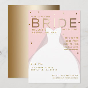 Invitación Aquí viene la NOVIA Chic Rosa Dorado Despedida de 