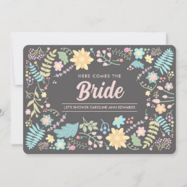 Invitación Aquí viene la novia. Ducha nupcial floral moderna