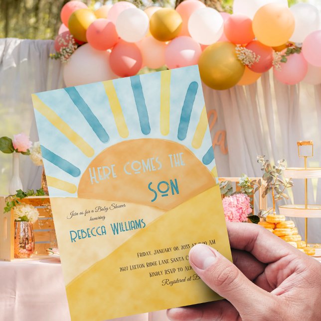 Invitación Aquí viene Son Sunshine Blue Ray Boy Baby Shower (Subido por el creador)