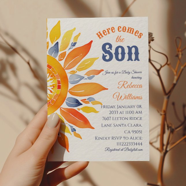 Invitación Aquí viene Son Sunshine Blue Ray Boy Baby Shower (Subido por el creador)
