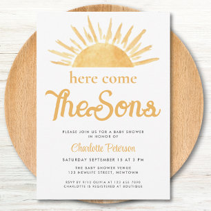 Invitación Aquí Vienen Los Hijos Cumpleaños de Gemelos Niño