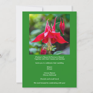 Invitación Aquilegia roja nativa en verde 