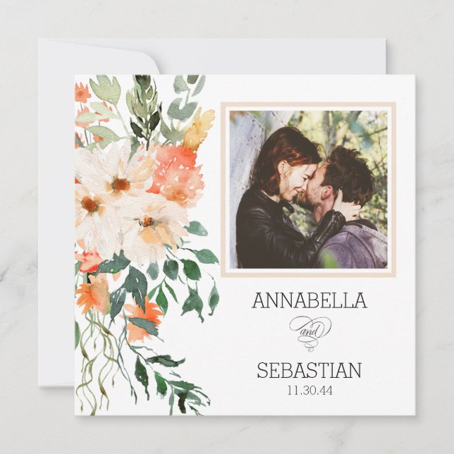 Invitación *~* AR12 QR BODA de Flores Rosa de FOTO RSVP (Anverso)