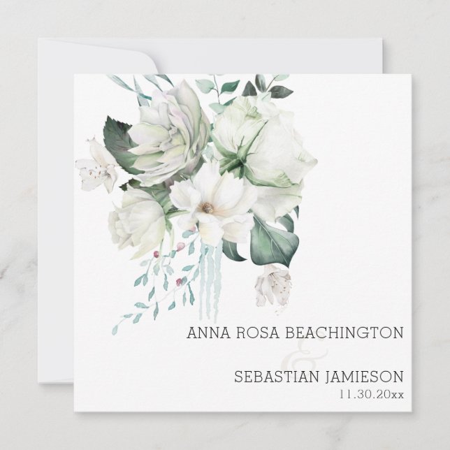 Invitación *~* AR15 - Boda QR RSVP de Bouquets con flores bla (Anverso)