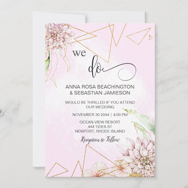 Invitación *~* AR15 Floral HACEMOS Boda RSVP QR geométrico (Anverso)