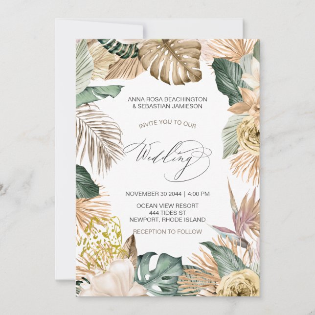 Invitación *~* AR21 QR BODA botánico de leopardo de la jungla (Anverso)