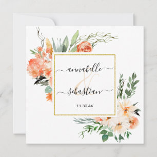 Invitación *~* AR21 QR BODA de Flores Purpurinas de oro RSVP